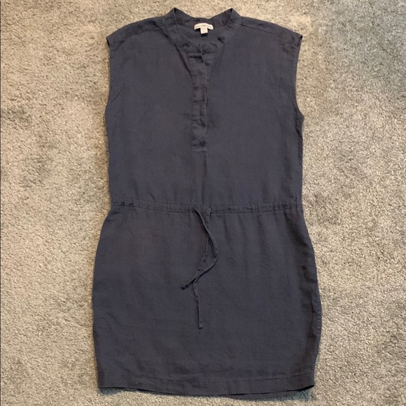 Standard James Perse Navy Midi dress drawstring waist 100% linen beach travel - Picture 1 of 10